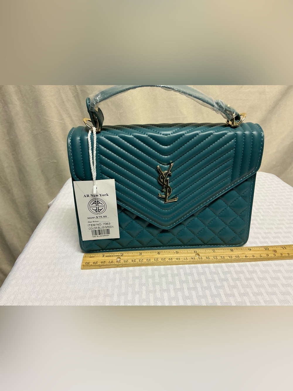Teal Quilted Top-Handle Shoulder Bag with Gold Hardware